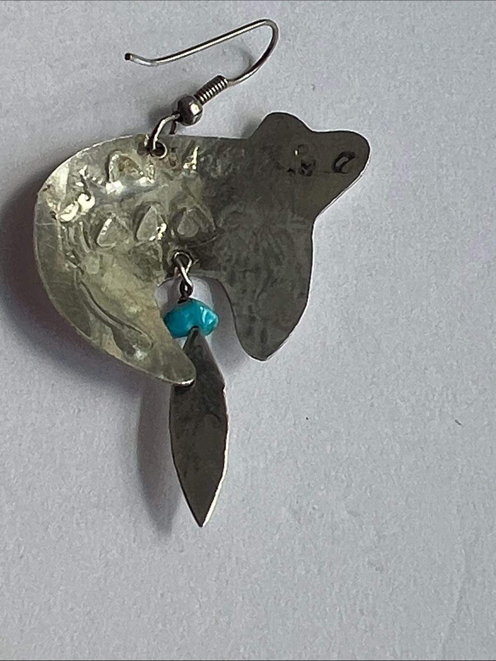 Silver Bear Feather Earrings with Turquoise Beads - Women Jewelry - Picture 4 of 5